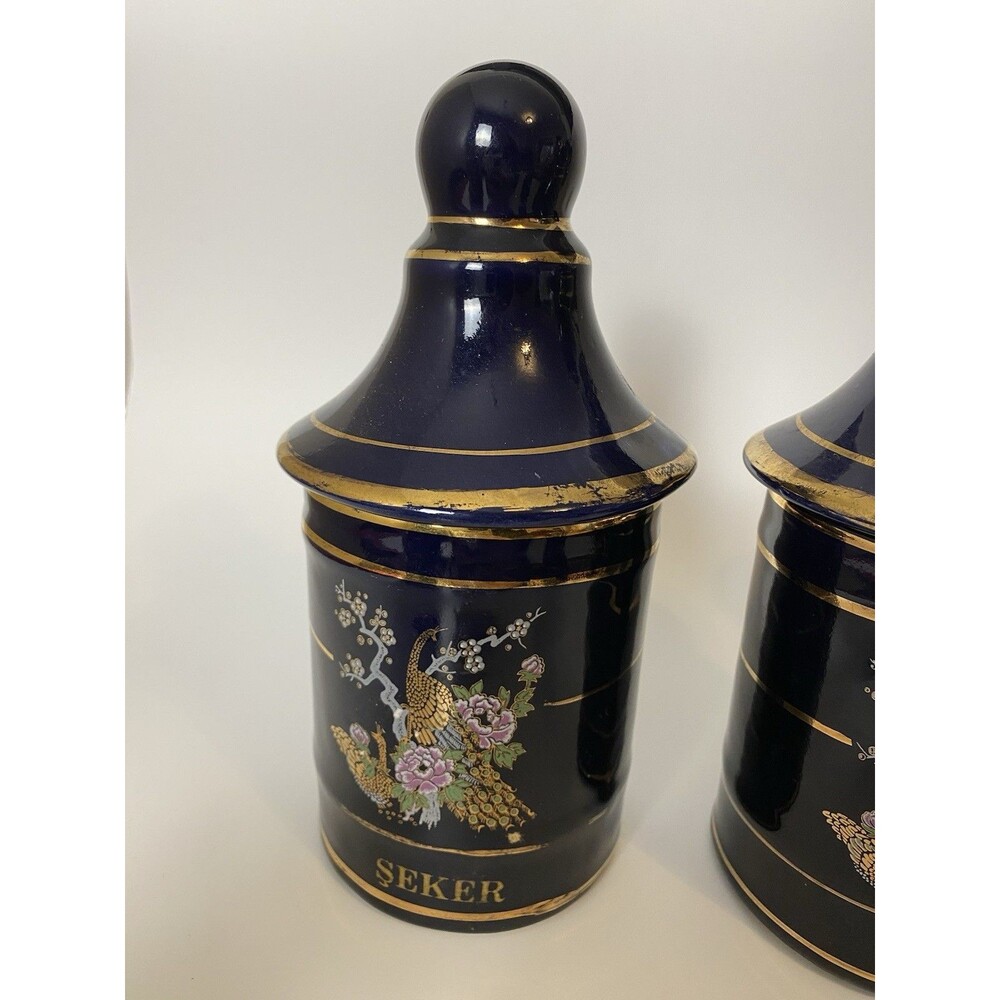 Sir Seramik Set 7 Spice Jars Cobalt Gold, Turkey Art Deco Colorful Canisters - Picture 5 of 15